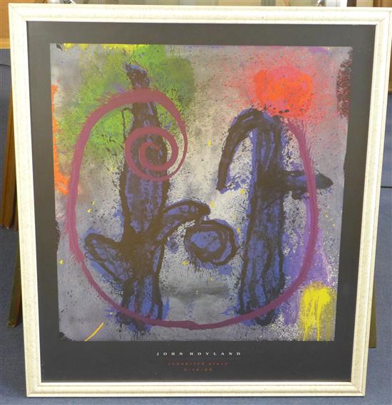 John Hoyland (1934-2011) Untitled, 33 x 25in. and a framed John Hoyland Exhibition poster